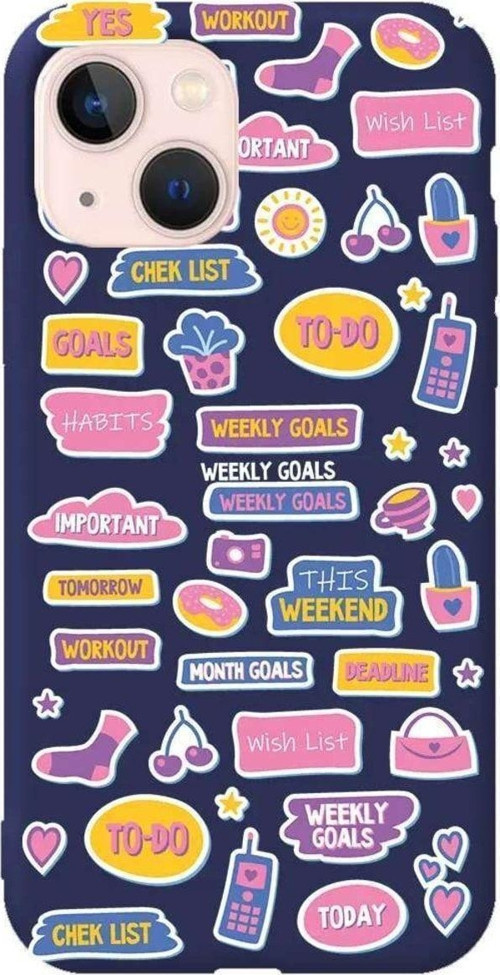 İphone 14 Plus Lacivert Renkli Silikon Telefon Kılıfı - Weekly Goals
