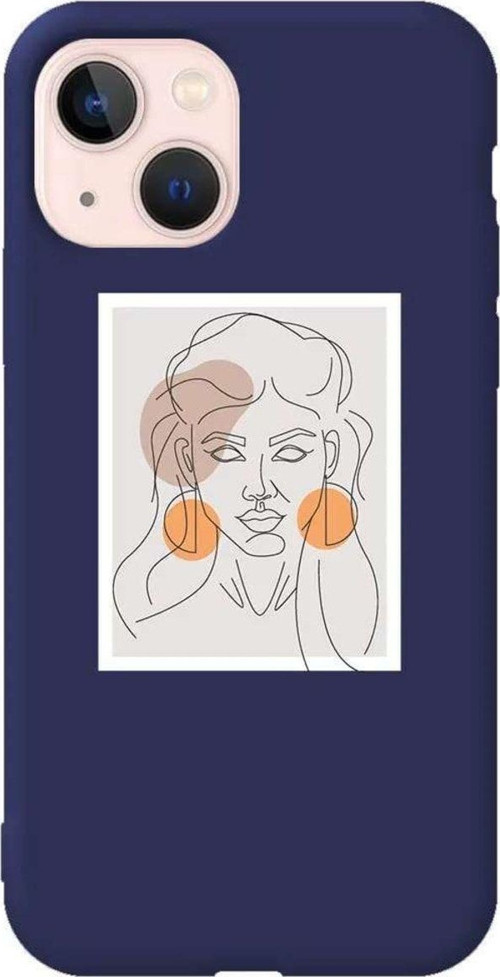 İphone 14 Plus Lacivert Renkli Silikon Telefon Kılıfı - Orange Earrings