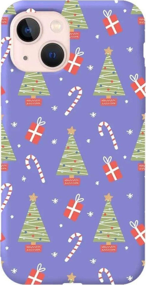 İphone 14 Plus Lila Renkli Silikon Telefon Kılıfı - Christmas Candy