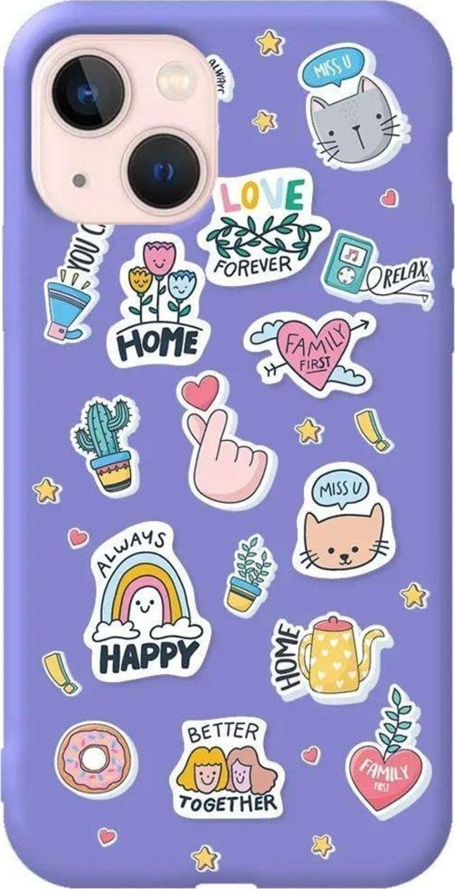 İphone 14 Plus Lila Renkli Silikon Telefon Kılıfı - Always Happy