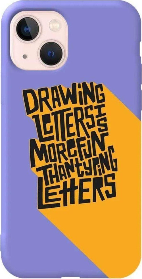 İphone 14 Plus Lila Renkli Silikon Telefon Kılıfı - Drawing Letters