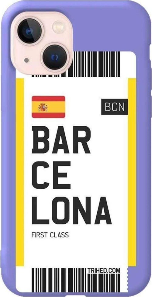 İphone 14 Plus Lila Renkli Silikon Telefon Kılıfı - Barcelona Bileti