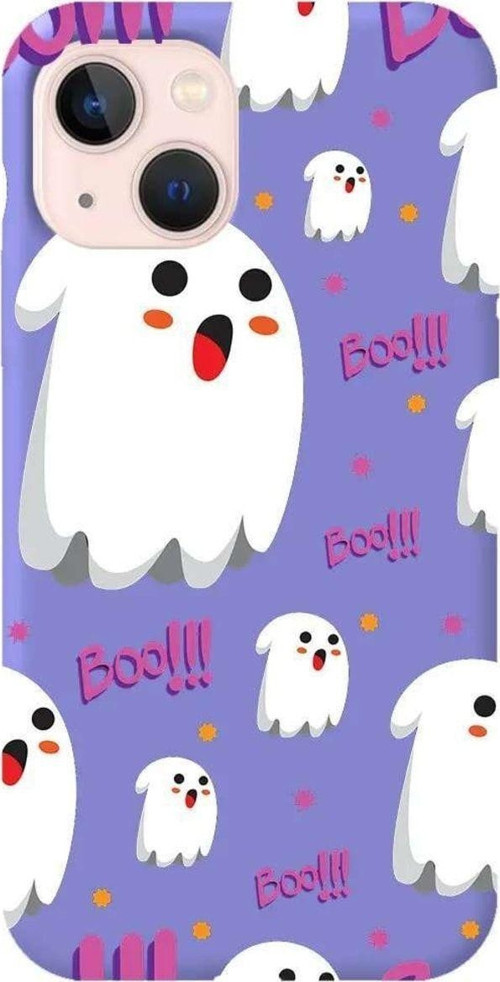 İphone 14 Plus Lila Renkli Silikon Telefon Kılıfı - Ghost Boo!