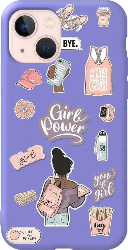 İphone 14 Plus Lila Renkli Silikon Telefon Kılıfı - Girl Power
