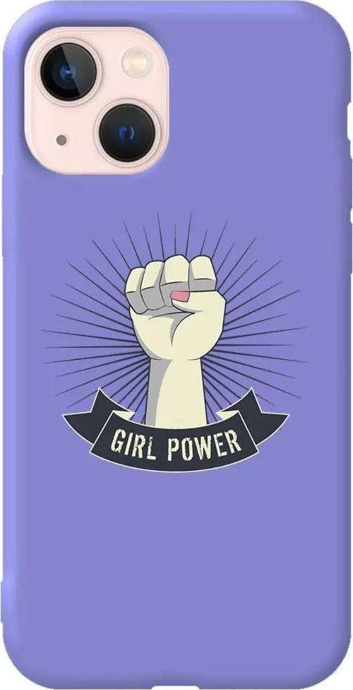 İphone 14 Plus Lila Renkli Silikon Telefon Kılıfı - Girl Punch