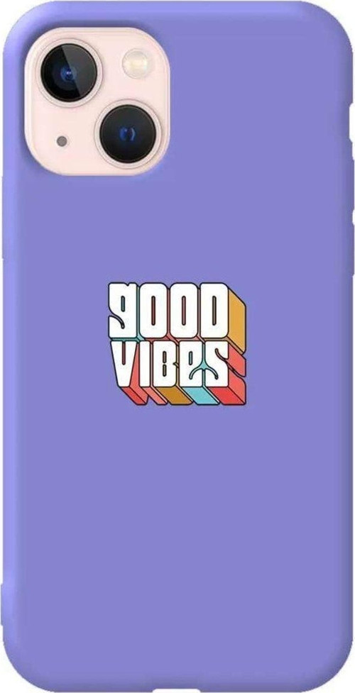 İphone 14 Plus Lila Renkli Silikon Telefon Kılıfı - Good Vibes