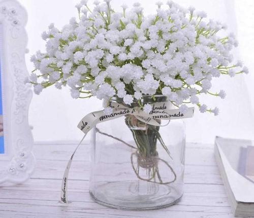 3lü Set Yapay Çiçek Plastik Beyaz Cipso 5 Dallı 35 cm