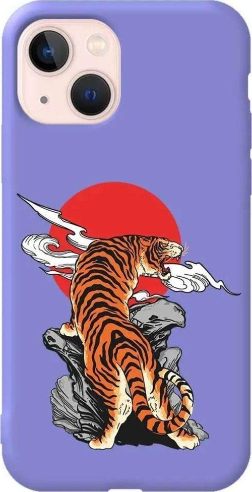 İphone 14 Plus Lila Renkli Silikon Telefon Kılıfı - Kukreyen Leopar