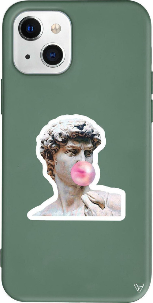 iPhone 13 Yesil Renkli Silikon Telefon Kılıfı - Postmodern David