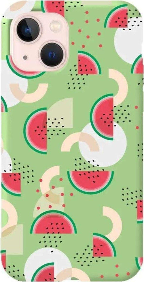 İphone 14 Açik Yesil Renkli Silikon Telefon Kılıfı - Karpuz Pattern