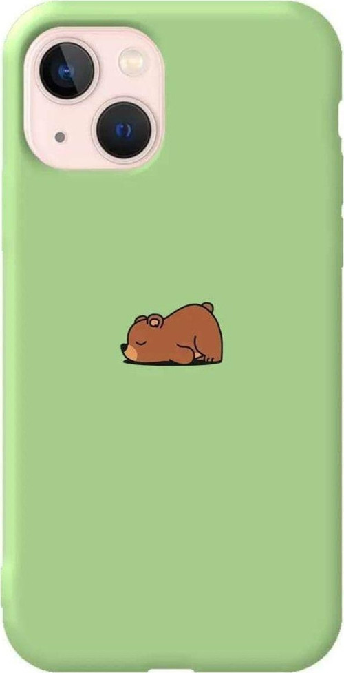 İphone 14 Açik Yesil Renkli Silikon Telefon Kılıfı - Lazy Bear