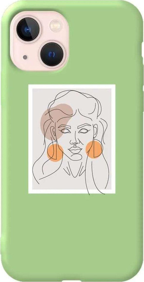 İphone 14 Açik Yesil Renkli Silikon Telefon Kılıfı - Orange Earrings