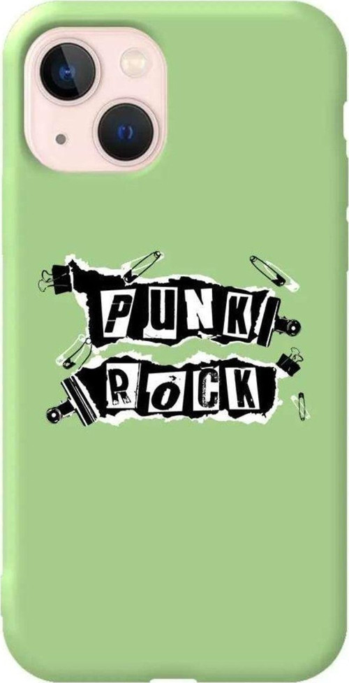 İphone 14 Açik Yesil Renkli Silikon Telefon Kılıfı - Punk Rock