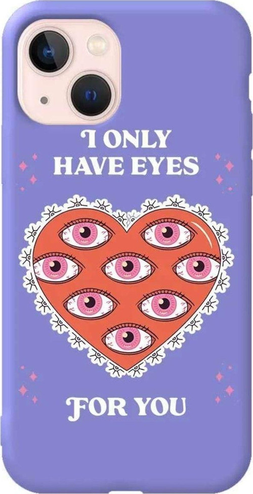 İphone 14 Plus Lila Renkli Silikon Telefon Kılıfı - Only Have Eyes