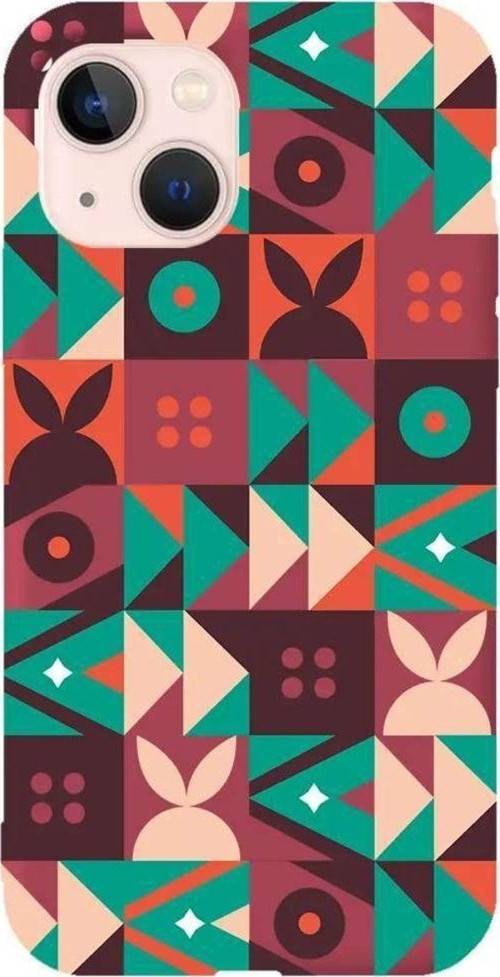 İphone 14 Bordo Renkli Silikon Telefon Kılıfı - Abstract Desen 3