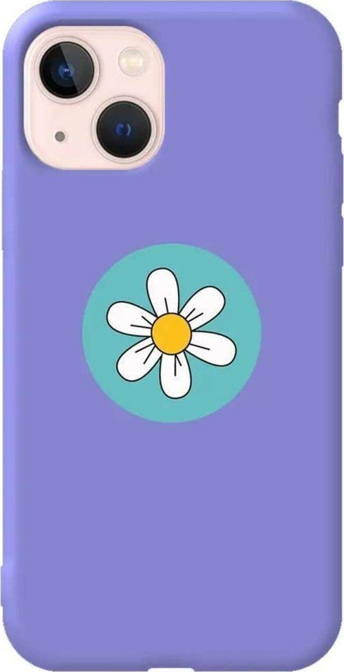 İphone 14 Plus Lila Renkli Silikon Telefon Kılıfı - Single Daisy