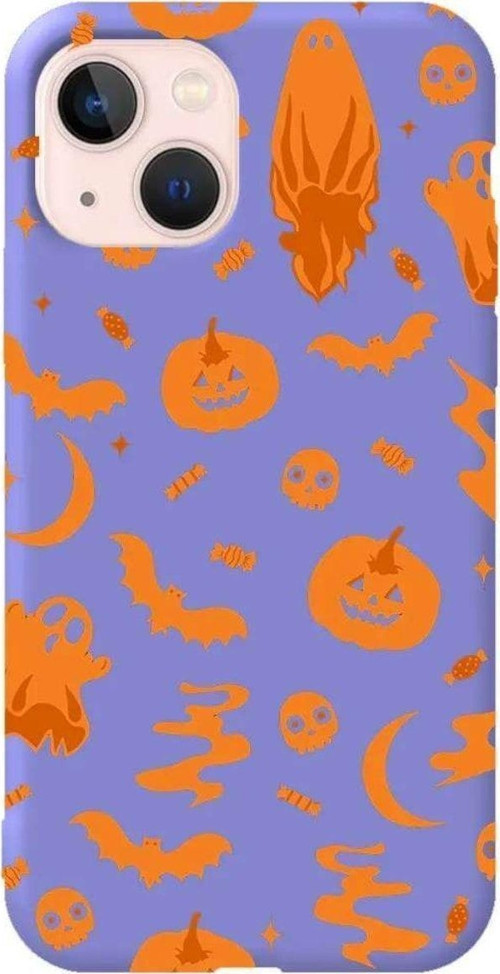 İphone 14 Plus Lila Renkli Silikon Telefon Kılıfı - Spooky Orange