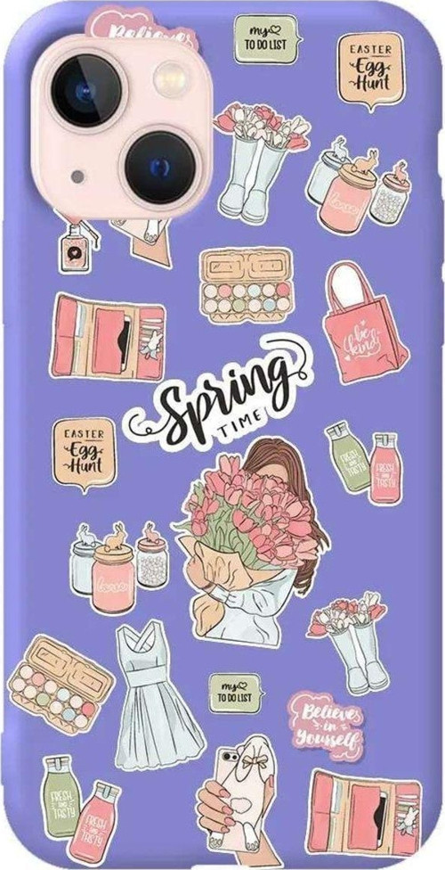 İphone 14 Plus Lila Renkli Silikon Telefon Kılıfı - Spring Time