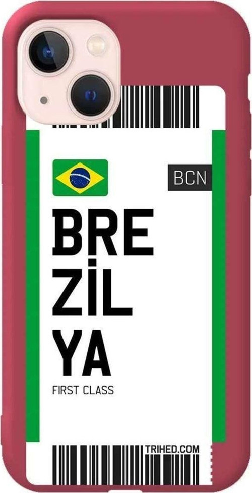 İphone 14 Bordo Renkli Silikon Telefon Kılıfı - Brezilya Bileti