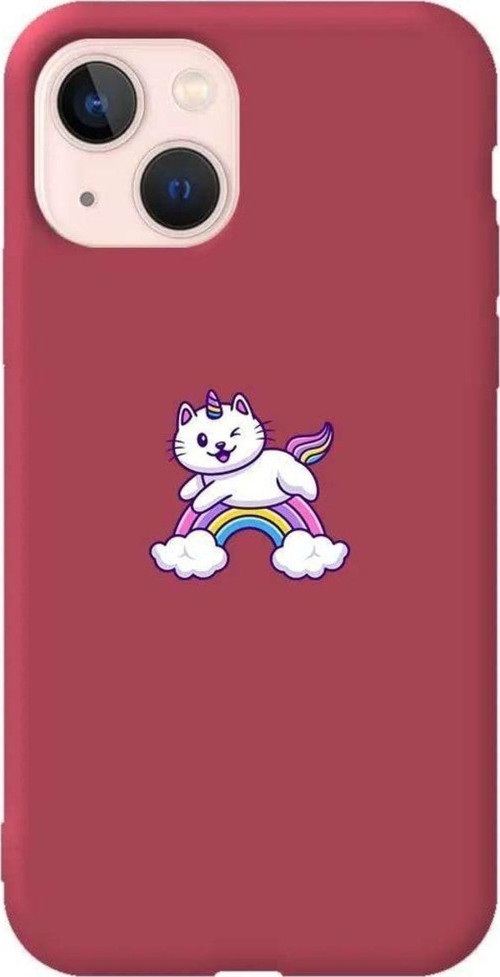 İphone 14 Bordo Renkli Silikon Telefon Kılıfı - Caticorn