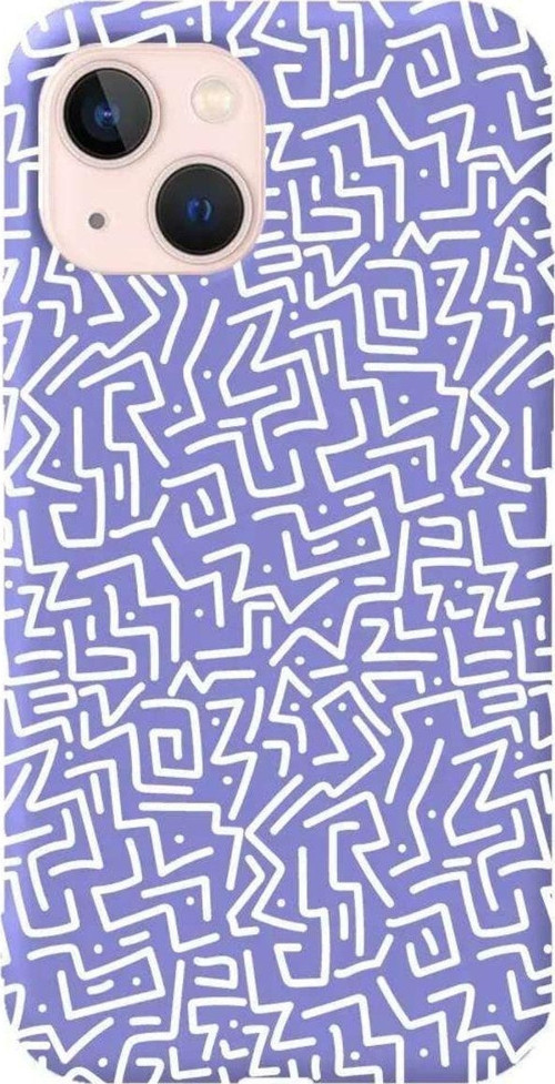İphone 14 Plus Lila Renkli Silikon Telefon Kılıfı - Sweet Doodle White
