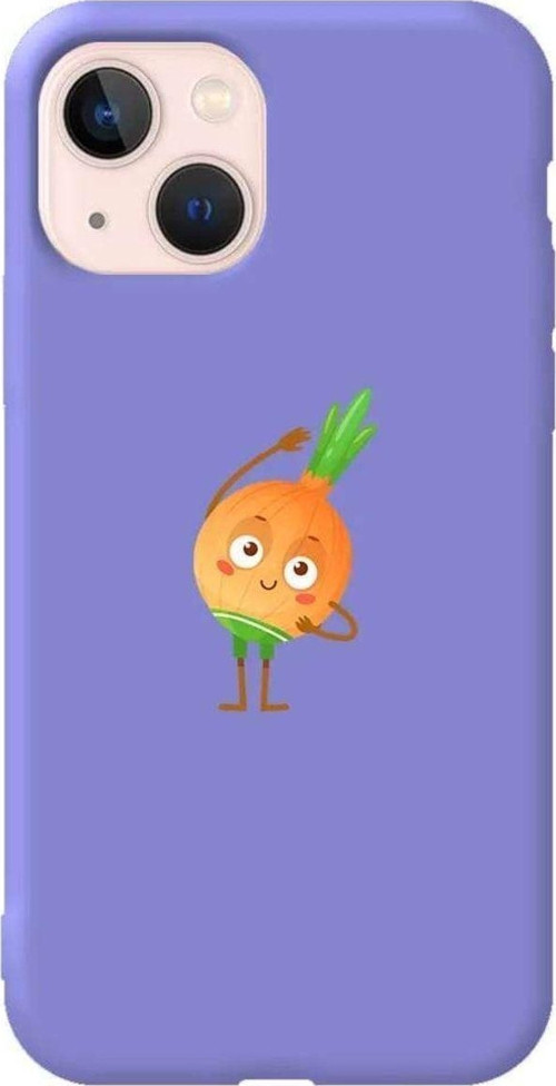İphone 14 Plus Lila Renkli Silikon Telefon Kılıfı - Warming Onion