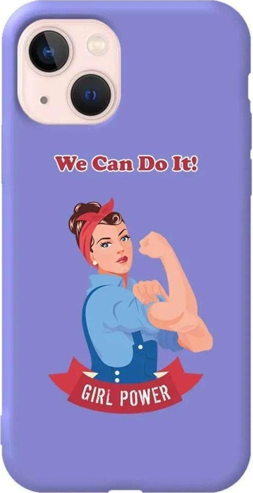 İphone 14 Plus Lila Renkli Silikon Telefon Kılıfı - We Can Do It!