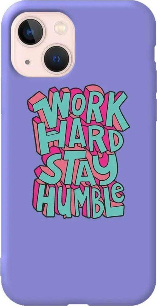 İphone 14 Plus Lila Renkli Silikon Telefon Kılıfı - Work Hard