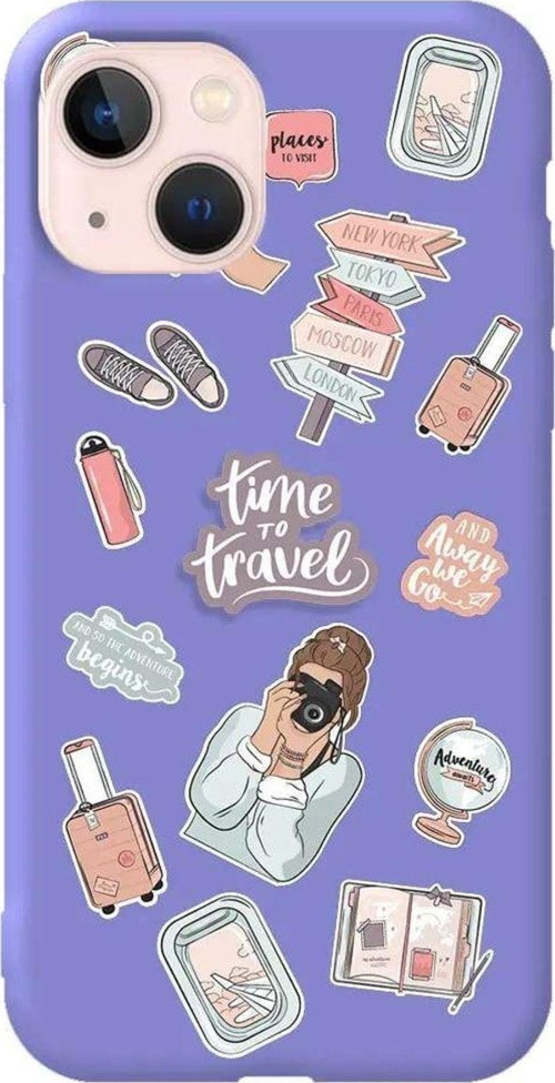 İphone 14 Plus Lila Renkli Silikon Telefon Kılıfı - Time Travel