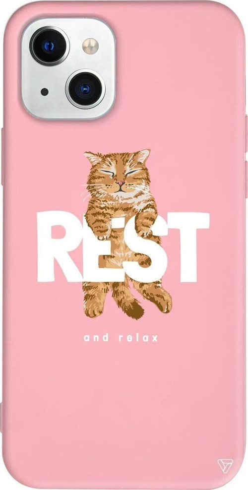 İphone 14 Plus Pembe Renkli Silikon Telefon Kılıfı - Rest Kedi