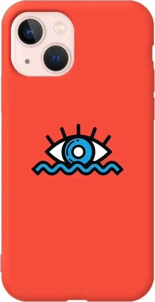 İphone 14 Plus Turuncu Renkli Silikon Telefon Kılıfı - Denizci Gözü