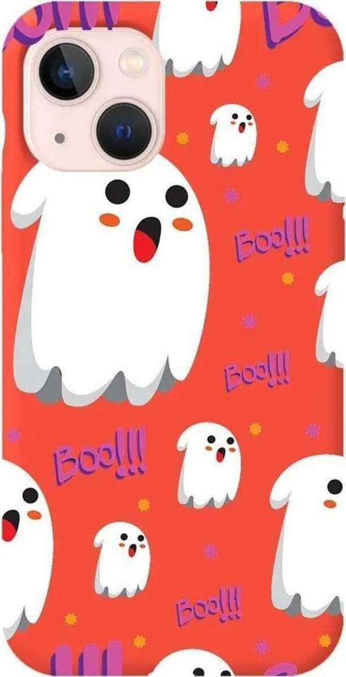 İphone 14 Plus Turuncu Renkli Silikon Telefon Kılıfı - Ghost Boo!