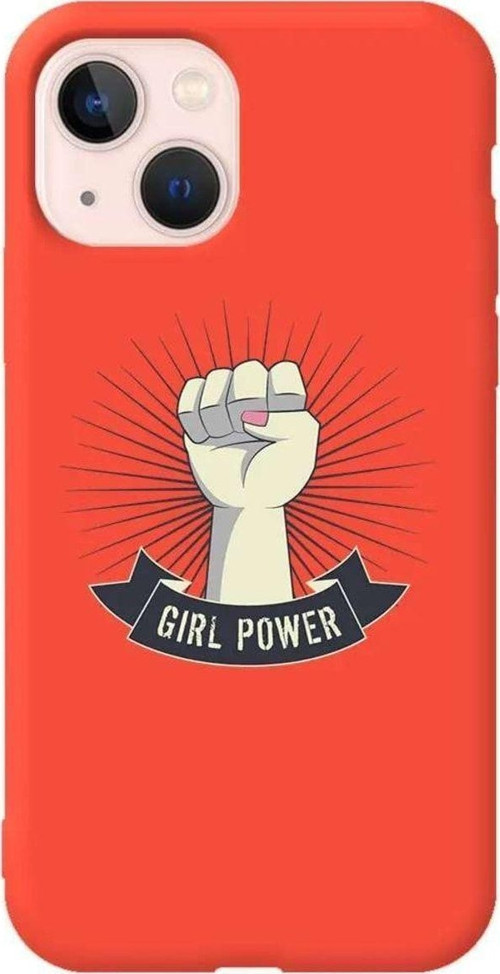İphone 14 Plus Turuncu Renkli Silikon Telefon Kılıfı - Girl Punch