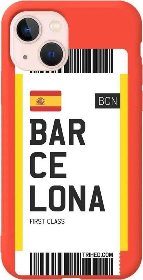 İphone 14 Plus Turuncu Renkli Silikon Telefon Kılıfı - Barcelona Bileti
