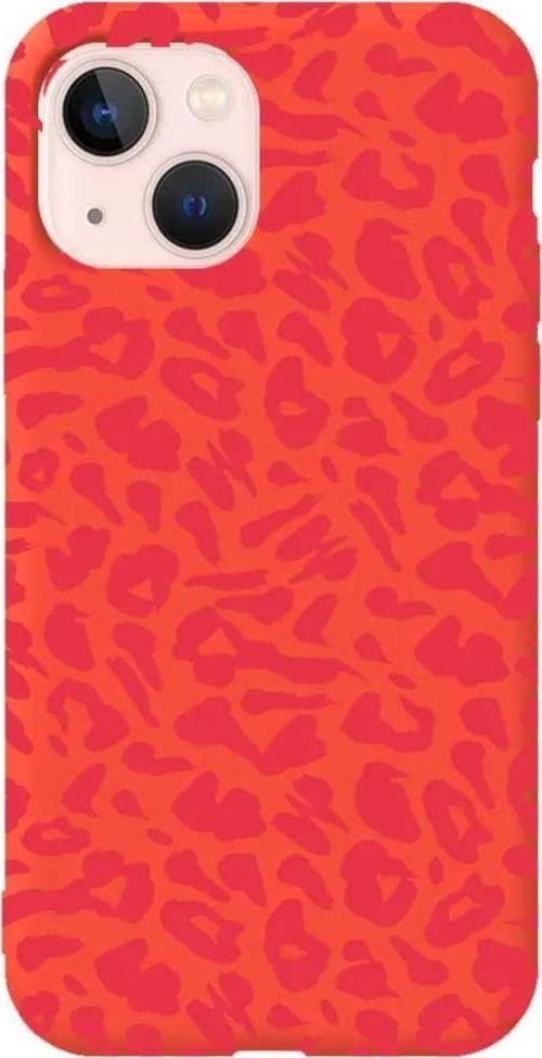 İphone 14 Plus Turuncu Renkli Silikon Telefon Kılıfı - Leopar Rose