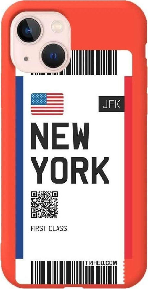 İphone 14 Plus Turuncu Renkli Silikon Telefon Kılıfı - New York Bileti