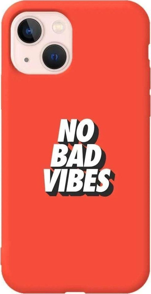 İphone 14 Plus Turuncu Renkli Silikon Telefon Kılıfı - No Bad Vibes
