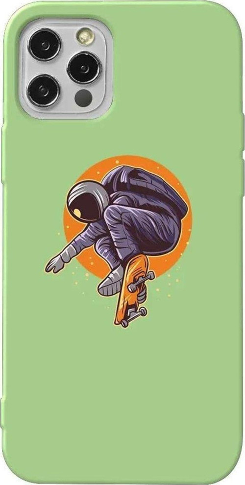 İphone 14 Pro Açık Yeşil Renkli Silikon Telefon Kılıfı - Astronot 2