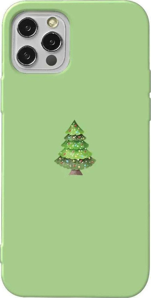 İphone 14 Pro Açık Yeşil Renkli Silikon Telefon Kılıfı - Mini Xmas Tree