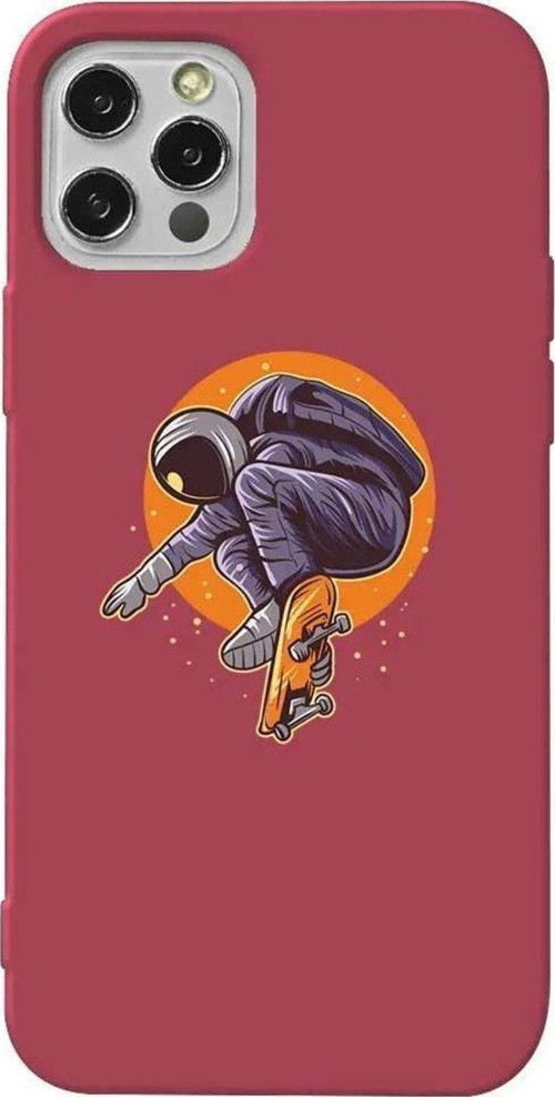 İphone 14 Pro Bordo Renkli Silikon Telefon Kılıfı - Astronot 2