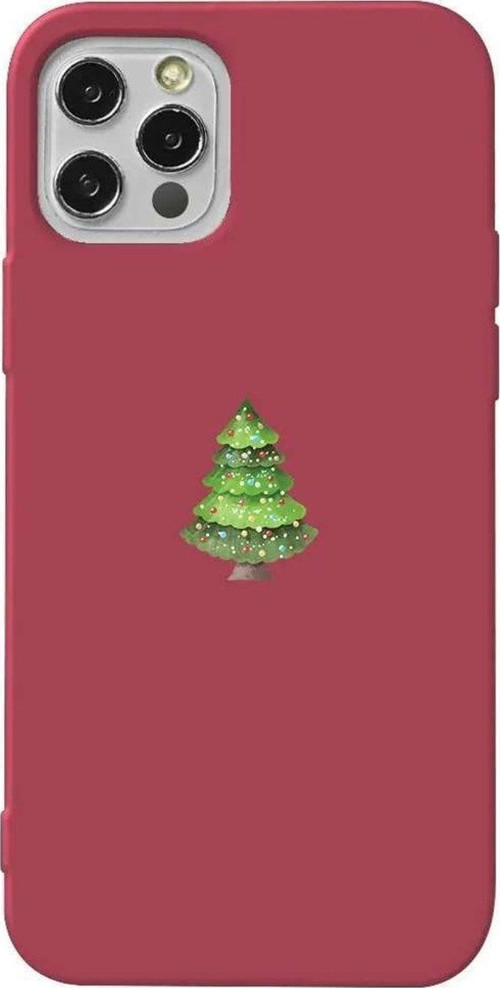 İphone 14 Pro Bordo Renkli Silikon Telefon Kılıfı - Mini Xmas Tree