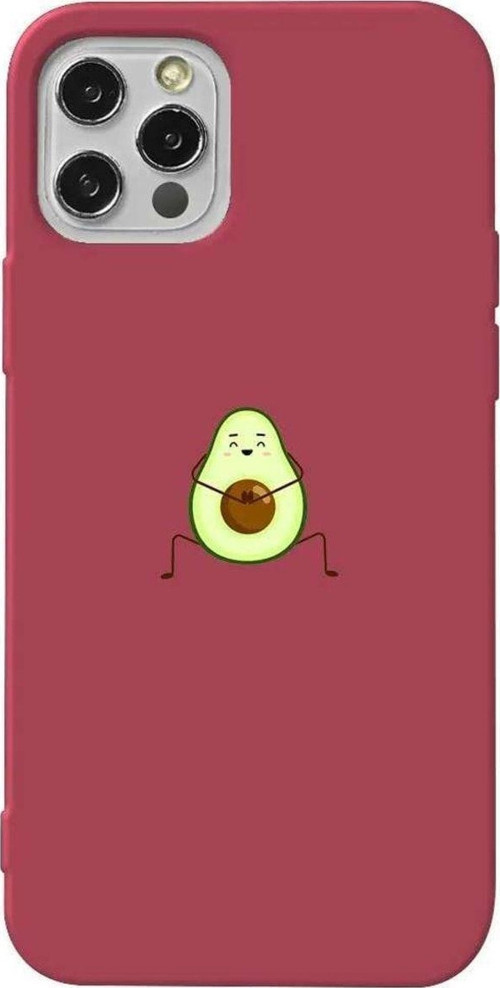 İphone 14 Pro Bordo Renkli Silikon Telefon Kılıfı - Cute Avokado