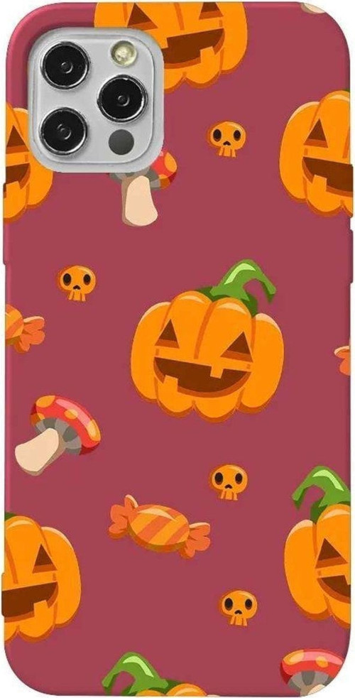 İphone 14 Pro Bordo Renkli Silikon Telefon Kılıfı - Deadly Pumpkin