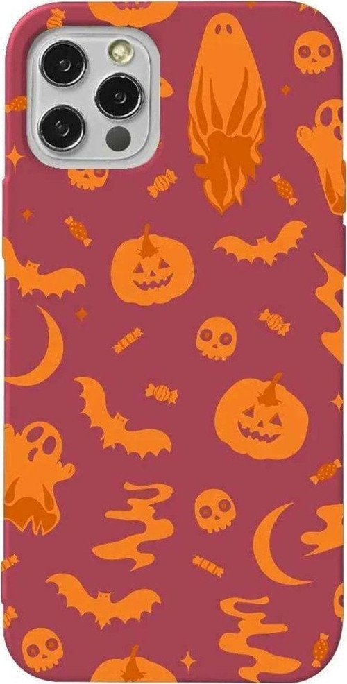 İphone 14 Pro Bordo Renkli Silikon Telefon Kılıfı - Spooky Orange