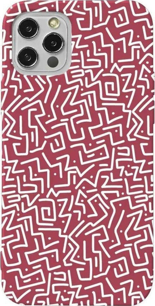 İphone 14 Pro Bordo Renkli Silikon Telefon Kılıfı - Sweet Doodle White