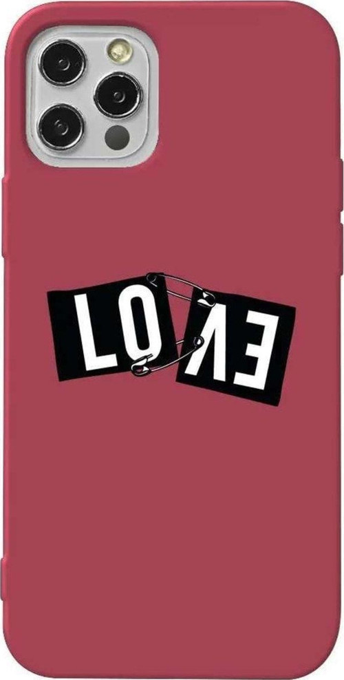 İphone 14 Pro Bordo Renkli Silikon Telefon Kılıfı - Love