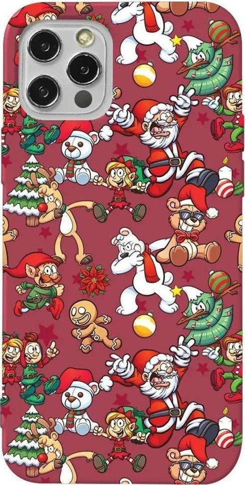İphone 14 Pro Bordo Renkli Silikon Telefon Kılıfı - Xmas Monsters