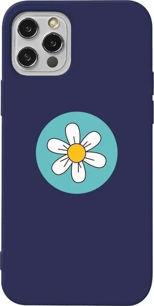 İphone 14 Pro Lacivert Renkli Silikon Telefon Kılıfı - Single Daisy