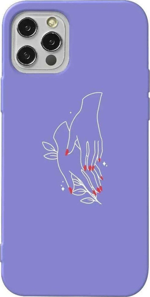 İphone 14 Pro Lila Renkli Silikon Telefon Kılıfı - Eller