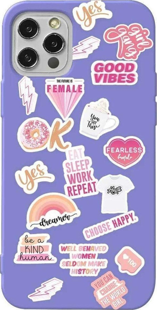 İphone 14 Pro Lila Renkli Silikon Telefon Kılıfı - Female Sticker